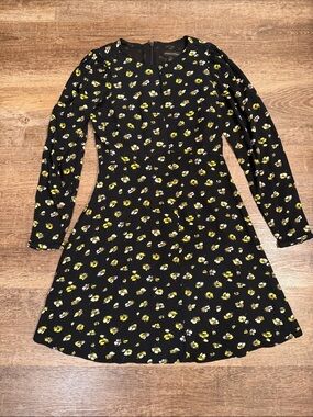 Banana Republic Black Mini Dress with Yellow and White Floral Print